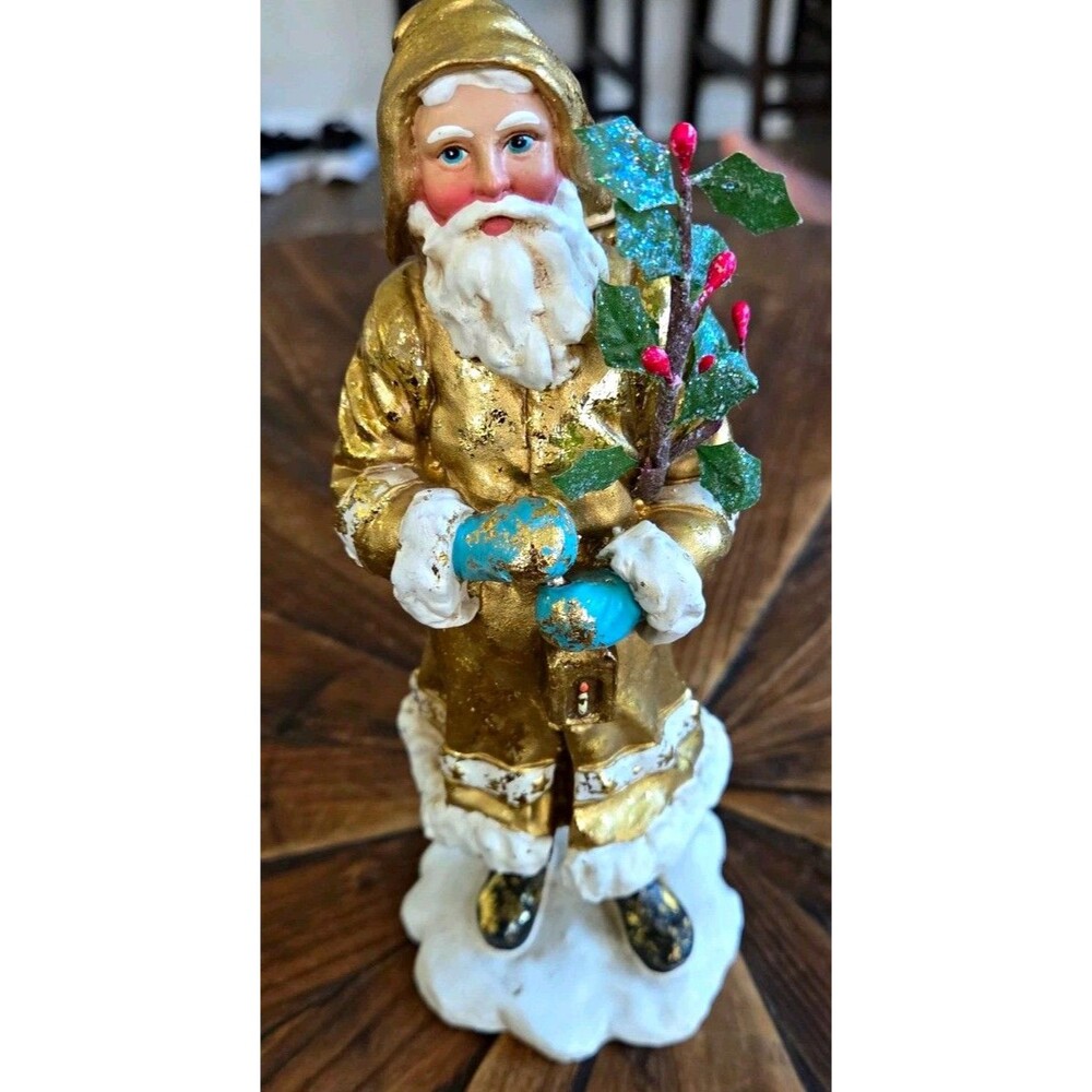 Department 56 Gold Father Christmas Santa Figurine with Holly